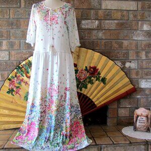 MAXI DRESS, L, NWOT, FLOWER GARDEN ROMANTIC, ARTISTIC BOHEMIAN, TASSEL TIE